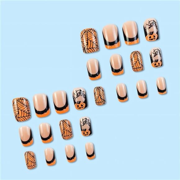 Medium Square Halloween Press On Nails - Black Spider Web - Picture 5 of 8